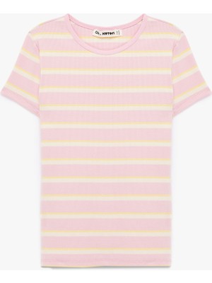 Koton Çizgili Pamuklu Bisiklet Yaka Kısa Kollu Slim Fit Tişört