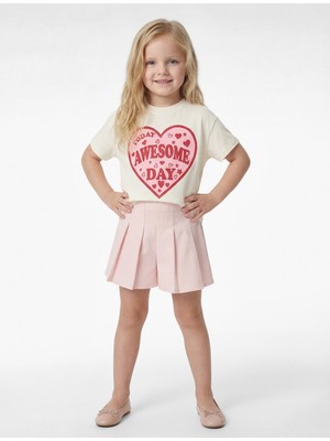 Koton Pamuklu Kısa Kollu Bisiklet Yaka Kalpli Baskılı Tişört