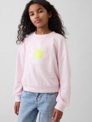 Gap Kız Çocuk Açık Pembe Oversized Wedge Flippy-Sequin Grafik Baskılı Sweatshirt