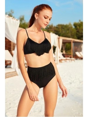 Pierre Cardin Kadın Kız Püsküllü Yüksel Bel Destekli Ince Askılı 1 Taraf Omuz Çıkartılabilir Bikini
