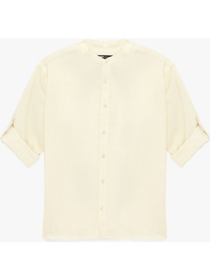 Koton Regular Fit Uzun Kollu Hakim Yaka Keten Gömlek