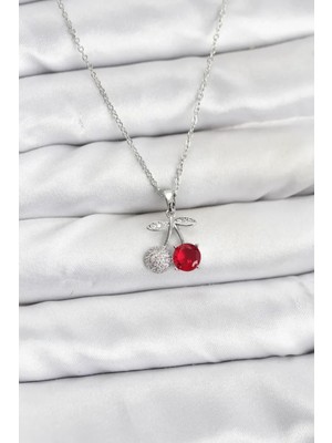 Vice Avm 316L Çelik Zincir Gümüş Renk Kiraz Model Zirkon Taşlı Kadın Kolye (VICE/1395)