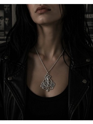Vintage Takı Gothic Gotik Gümüş Kaplama Silver Elf Meleği Kolye