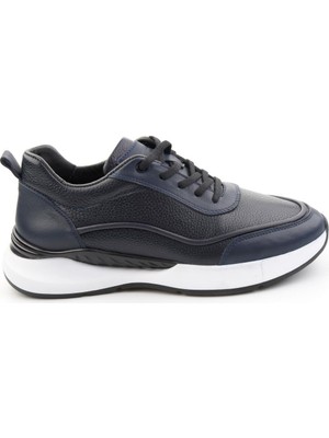 Bambi Lacivert Hakiki Deri Erkek Sneaker E01958176543