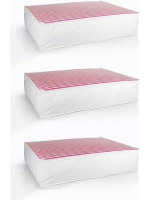 PremiumPort 3’lü Büyük Boy Pembe Çizgili Baza Altı Düzenleyici Set (70X50X25 Cm)