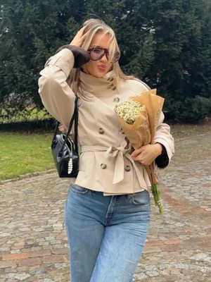 Avakado Dik Yaka Kemerli Trençkot