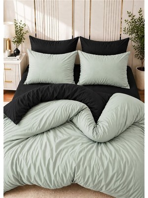 More Home Çift Kişilik Nevresim Takımı Lastikli Çarşaflı Siyah Yeşil