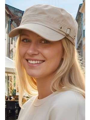 Tezzgelsin Kadın %100 Pamuklu Kemerli Toka Detaylı Ayarlanabilir Castro Kep Şapka