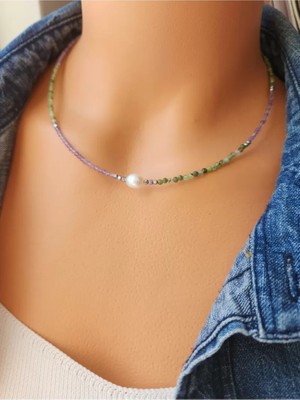 Home Doğaltaş  Ametist ve Yeşim 2 mm Minimal Kolye