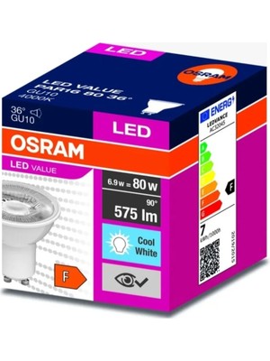Osram 6,9W = 80W Eşdeğer Cool White 4000 Kelvin Ilık Beyaz GU10 575 Lümen LED Spot Ampul