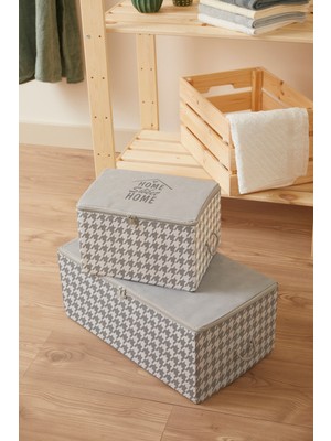 PremiumPort 2'li Orta ve Küçük Boy Gri Kazayağı Desenli Baza Altı Organizer