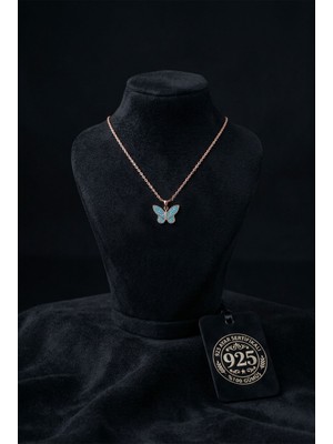 Erdobia 925 Ayar Turkuaz Taşlı Rose Kelebek Gümüş Kolye