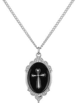 Vintage Takı  Kraliçe Victoria Dönemi Gotik Gothic Metal Siyah Zemin Haç Kolye