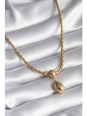 Store Mania Ieg™ 316L Çelik Gold Renk Yılan Sırtı Zincir Model Damla Sallantı Kadın Kolye