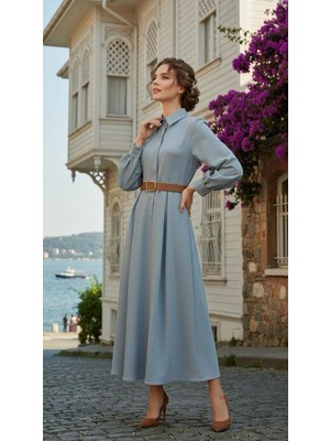 Nerm Yarım Patlı Kemerli Elbise