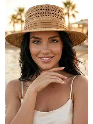 Tezzgelsin Kadın Hasır Şapka Riviera Stil Delikli Örgü Yazlık Plaj Şapkası