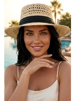 Tezzgelsin Kadın Hasır Şapka Riviera Stil Delikli Örgü Yazlık Plaj Şapkası