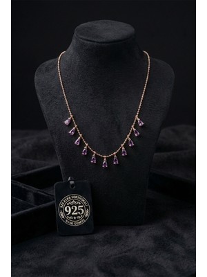 Roza Silver 925 Ayar Ametist Taşlı Rose Shakira Damla Gümüş Kolye