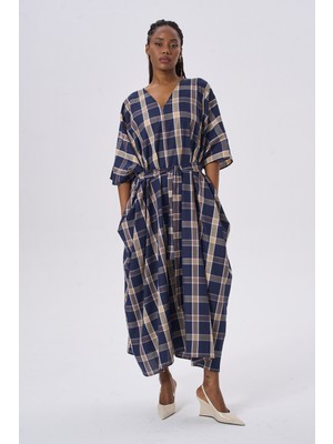 HANIQA Modern ve Şık Günlük Tasarım Çizgili Elbise