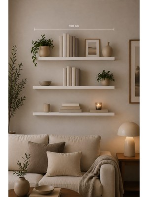 yankı-byeg 100 cm 3lü Mat Beyaz Mdf Gizli Montaj Duvar Rafı Kitaplık
