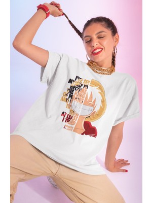 Sevbano Tasarım Monkey D. Luffy Baskılı Unisex Oversize Anime Dizi Karakter Tişört