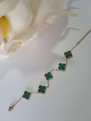 Stainles Steel Van Cleef Model Yeşil-Gold Çelik Bileklik