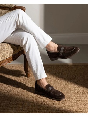 Italyan Stil Iç Dış Naturel Deri Süet Antik Tokalı Erkek Ayakkabı Kahverengi T15210-03