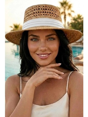 Tezzgelsin Kadın Hasır Şapka Riviera Stil Delikli Örgü Yazlık Plaj Şapkası