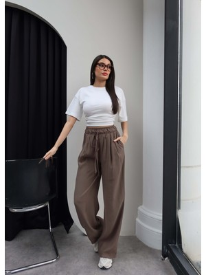 Esra Helvacı Bel Lastik Geniş Paça Pantolon