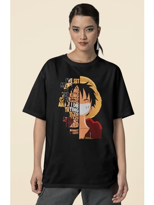 Sevbano Tasarım Monkey D. Luffy Baskılı Unisex Oversize Anime Dizi Karakter Tişört