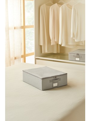PremiumPort Küçük Boy Gri Balıksırtı Baza Altı Valiz Düzenleyici Kutu 31X38X12