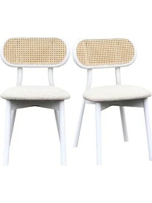 Vivense Nidya Beyaz Ahşap Hazeran Ahşap Sandalye, 2 Adet