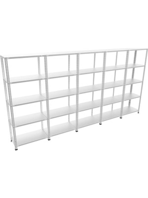 Alanraf 5 Katlı 5'li Galvaniz Çelik Raf - Depo, Arşiv, Kiler, Dosya, Market Rafı 43X93 CM-200 Cm-0.70 mm