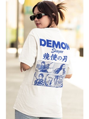 Sevbano Demon Slayer Kimetsu No Yaiba Anime Sırt Baskılı Unisex Oversize Tişört