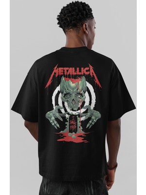 Sevbano Metallica Rock Metal Müzik Grubu Sırt Baskılı Unisex Oversize Tişört