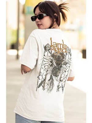 Sevbano Lamb Of God Rock Metal Müzik Grubu Sırt Baskılı Unisex Oversize Tişört
