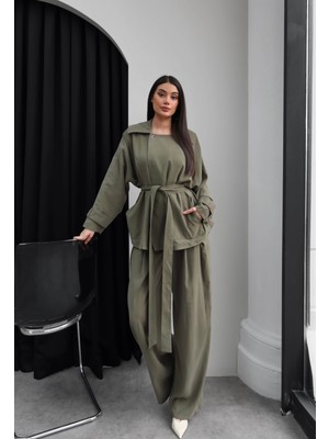 Esra Helvacı Bel Büzgülü Kuşaklı Trench Takım