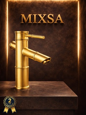 Mixsa Premium Bambu Gold Modern Banyo Lavabo Bataryası Musluğu Çeşmesi