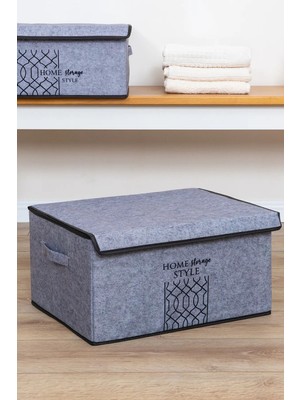 PremiumPort Gri Keçe Kapaklı Çok Amaçlı Maxi Kutu 47X37X24 cm