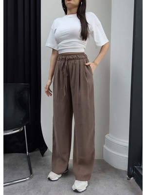 Esra Helvacı Bel Lastik Geniş Paça Pantolon
