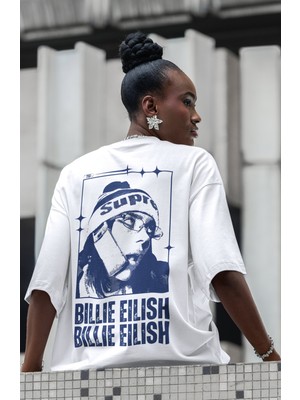 Sevbano Tasarım Billie Eilish Şarkıcı Sırt Baskılı Unisex Oversize Tişört