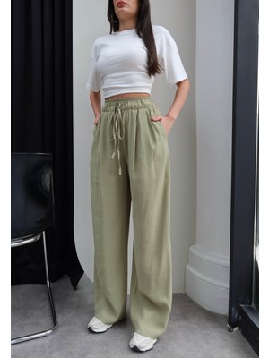 Esra Helvacı Bel Lastik Geniş Paça Pantolon