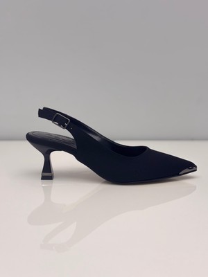 Feles Kadın Siyah Nubuk Stiletto Uç Kısmı Detaylı Ince Topuklu Arkası Açık Stiletto – 5 cm - Podeia Estilo