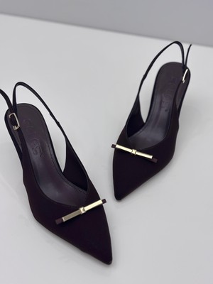 Feles Kadın Kahve Nubuk Ince Topuklu Arkası Açık Stiletto – 7 cm Topuk - Podeia Estilo