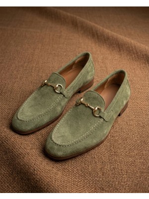 Italyan Stil Iç Dış Naturel Deri Süet Tokalı Erkek Ayakkabı Yeşil T15208-28