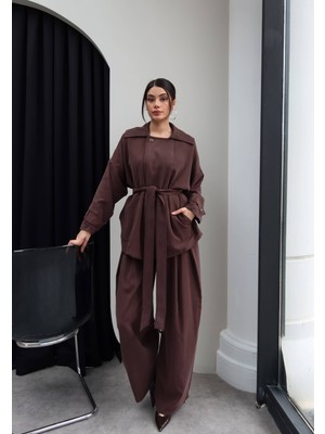 Esra Helvacı Bel Büzgülü Kuşaklı Trench Takım