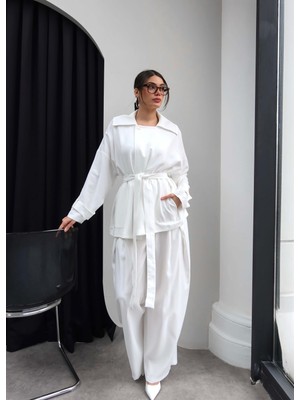 Esra Helvacı Bel Büzgülü Kuşaklı Trench Takım