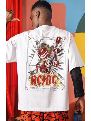 Sevbano Ac Dc Rock Metal Müzik Grubu Sırt Baskılı Unisex Oversize Tişört