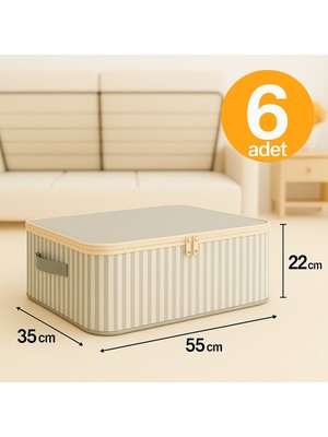 PremiumPort 6'lı Desenli Antrasit Çizgili Orta Boy Baza ve Çekyat Hurç Seti