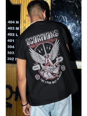 Sevbano Scorpions Rock Metal Müzik Grubu Sırt Baskılı Unisex Oversize Tişört